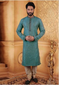 Teal Blue Color Silk Kurta Set